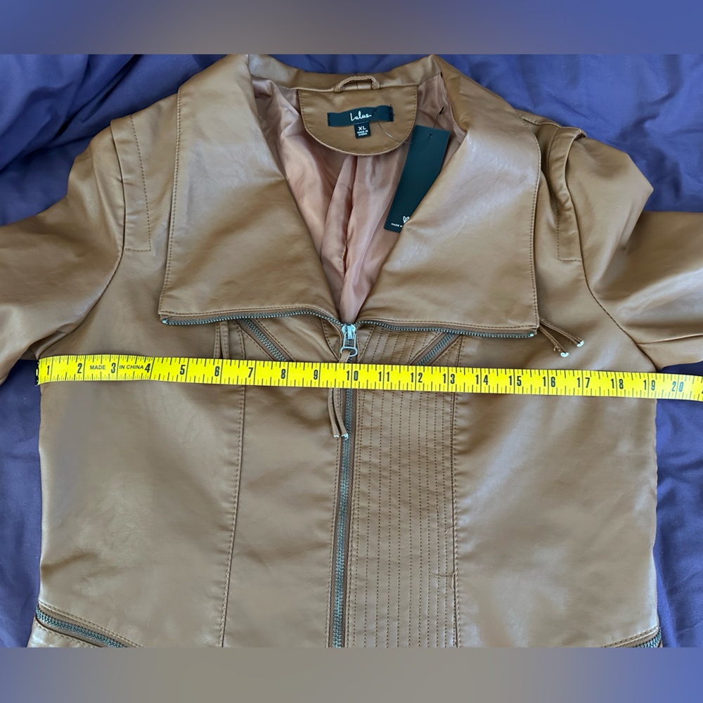 Lulus Up On A Tuesday Camel Vegan Leather Jacket Brown - Size XL - Picture 8 of 9